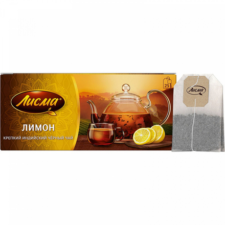 Чай черный Лисма "Крепкий", с лимоном, 25 пакетиков