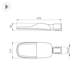 Светильник OXOR-TURI-494х177-60W Day4000 (GR, 144x75 deg, 230V) IP66 (Arlight, -) 053871