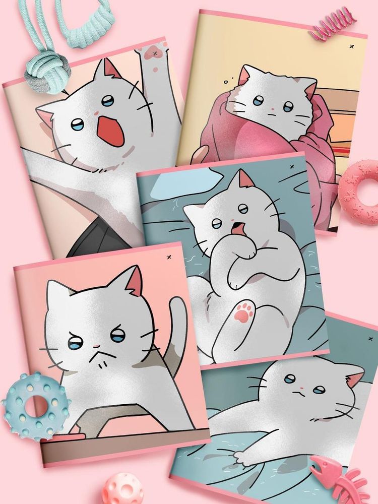 Тетрадь А5 48л. клетка "Snappy cat" скрепка, офсет, мел.карт. (Lorex)