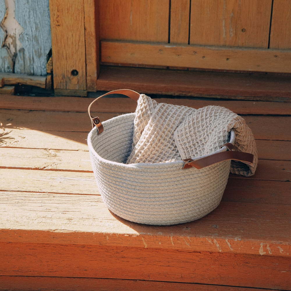 Корзина для хранения ручного плетения, хлопок 33х33х16 см, цвет серый