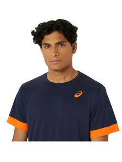 ASICS, MEN COURT SS TOP, MIDNIGHT/SHOKING ORANGE, XL