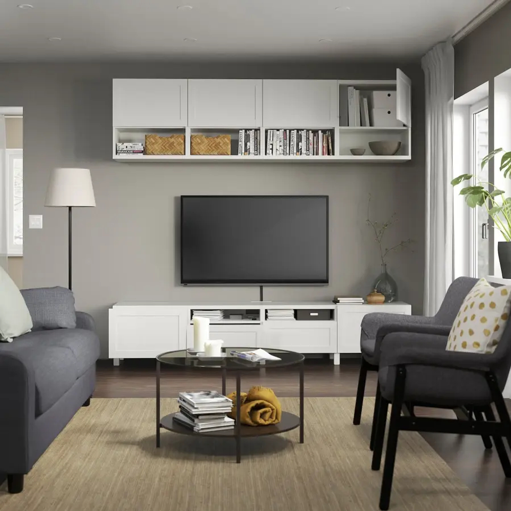 Шкаф для ТВ - IKEA BESTÅ/BESTA, 240x42x230 см, белый, Бесто ИКЕА