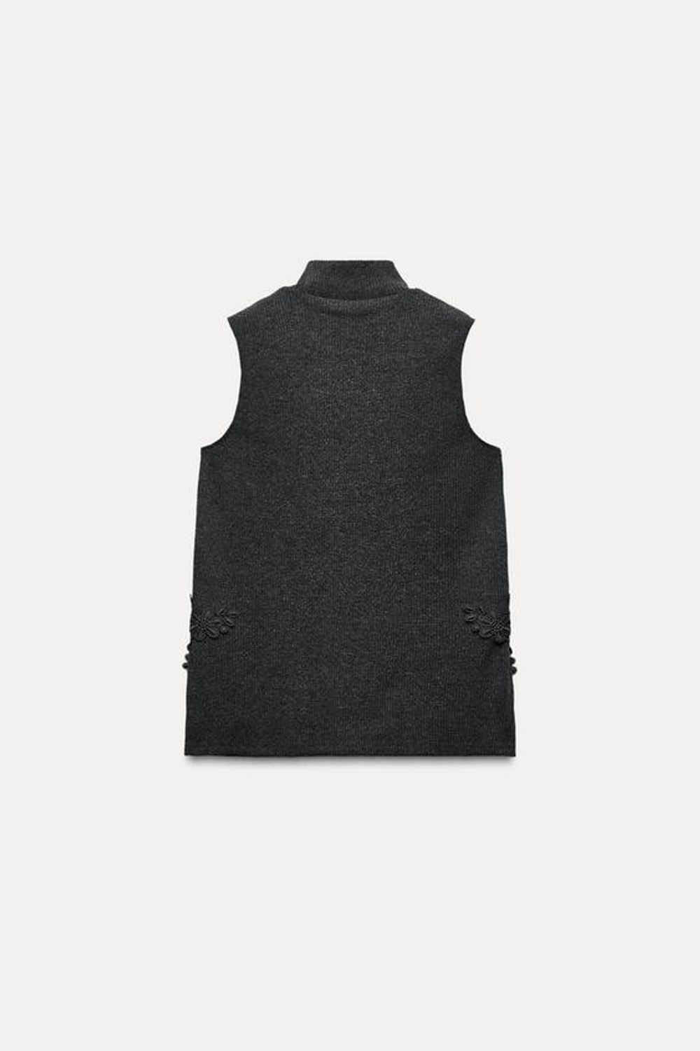 ZARA ТОП В РУБЧИК ИЗ МЯГКОЙ ТКАНИ С ДЕКОРАТИВНЫМИ ДЕТАЛЯМИ, СЕРЫЙ С МЕЛАНЖЕВЫМ ЭФФЕКТОМ