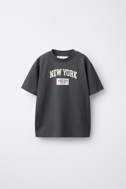 ZARA ФУТБОЛКА С НАДПИСЬЮ, ТЕМНЫЙ АНТРАЦИТ