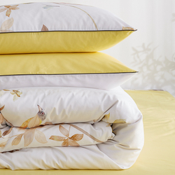 Постельное белье ЕВРО (двуспалка) Египетский Хлопок Лепестки на желтом