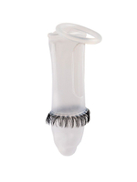 Закрытая насадка на пенис с подхватом мошонки и стимулирующими «ресничками» (Цвет: белый)