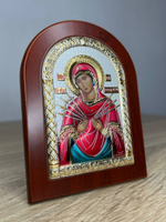 Семистрельная БМ, икона арочная, красное дерево, эмаль 105х140