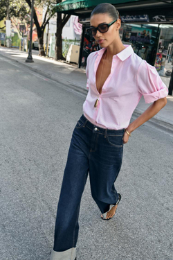 ZARA ДЖИНСЫ Z1975 BARREL СО СРЕДНЕЙ ПОСАДКОЙ И ОТВОРОТАМИ, СИНИЙ