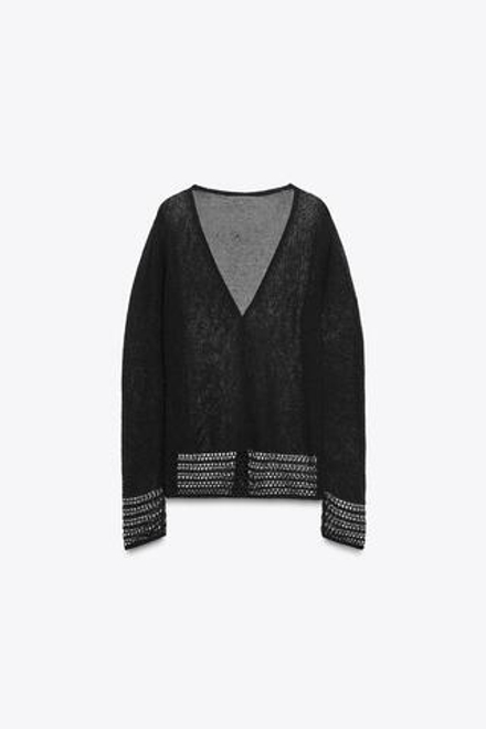 ZARA АЖУРНЫЙ КАРДИГАН, ЧЕРНЫЙ