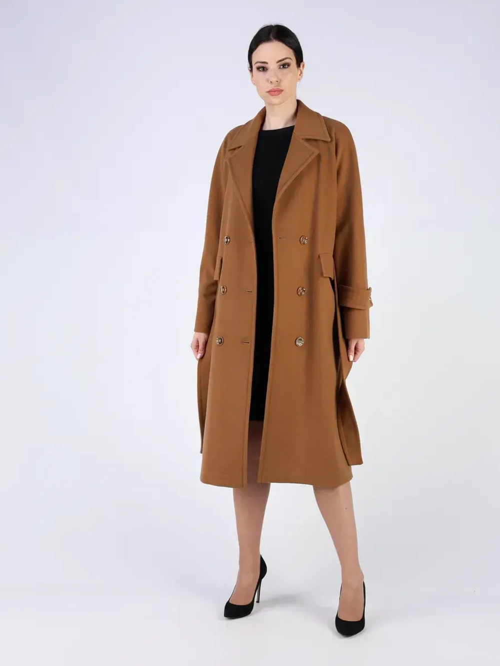 Пальто демисезонное длинное с поясом