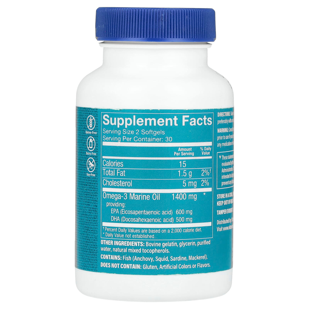 The Vitamin Shoppe, Омега-3 мини, высокая эффективность, 60 капсул (700 мг в каждой капсуле)