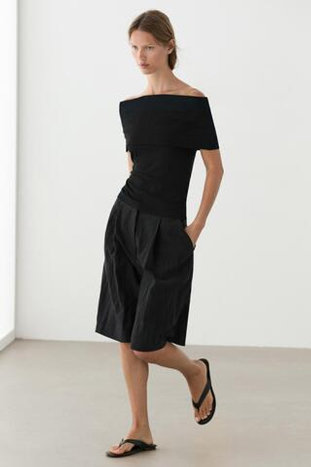 Massimo Dutti Хлопковый топ с открытыми плечами, черный