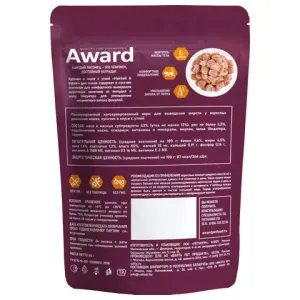 Пауч AWARD Hairball & Indoor для выведения шерсти у взрослых домашних кошек, кусочки в соусе с уткой