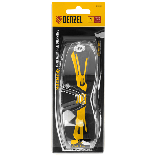 89191 Очки защитные открытые, поликарбонатные, прозрачная линза, 2х комп.дужки// Denzel