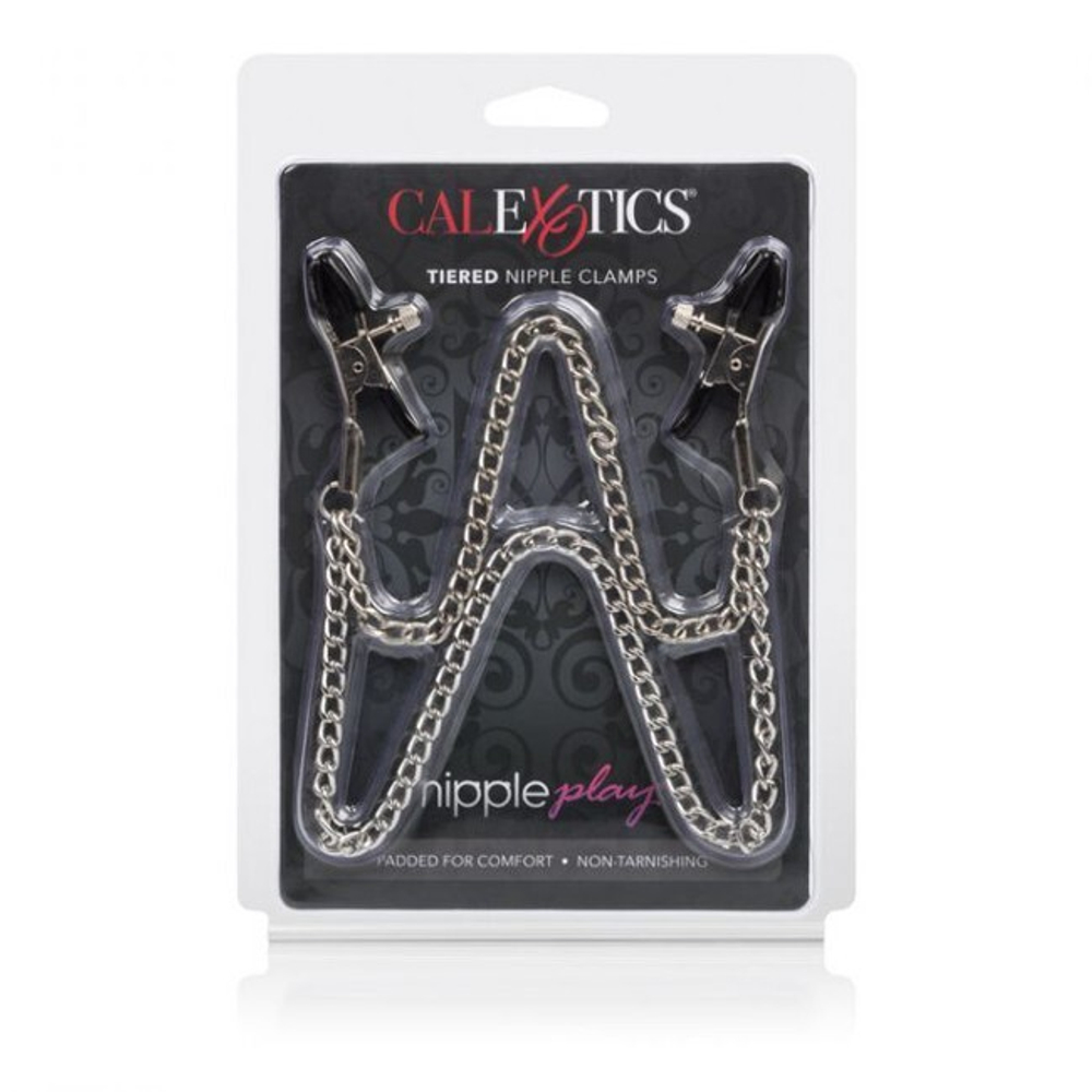 Зажимы на соски Nipple Play Tiered Nip Clamps с цепочкой (Цвет: серебряный с черным)