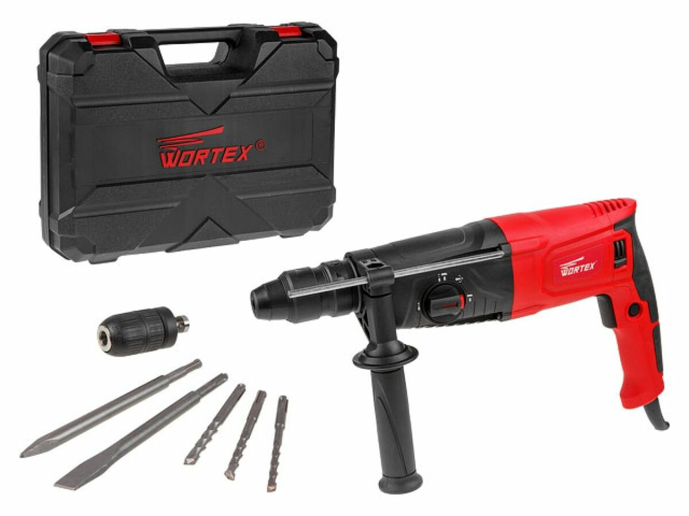 Перфоратор WORTEX RH 2629 в чем. + (2 зубила, 3 сверла) 800 Вт, 3.0 Дж, 26 мм, 4 режима, SDS-plus