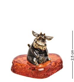 Народные промыслы AM-2834 Фигурка «Бычок пухляш» (латунь, янтарь)