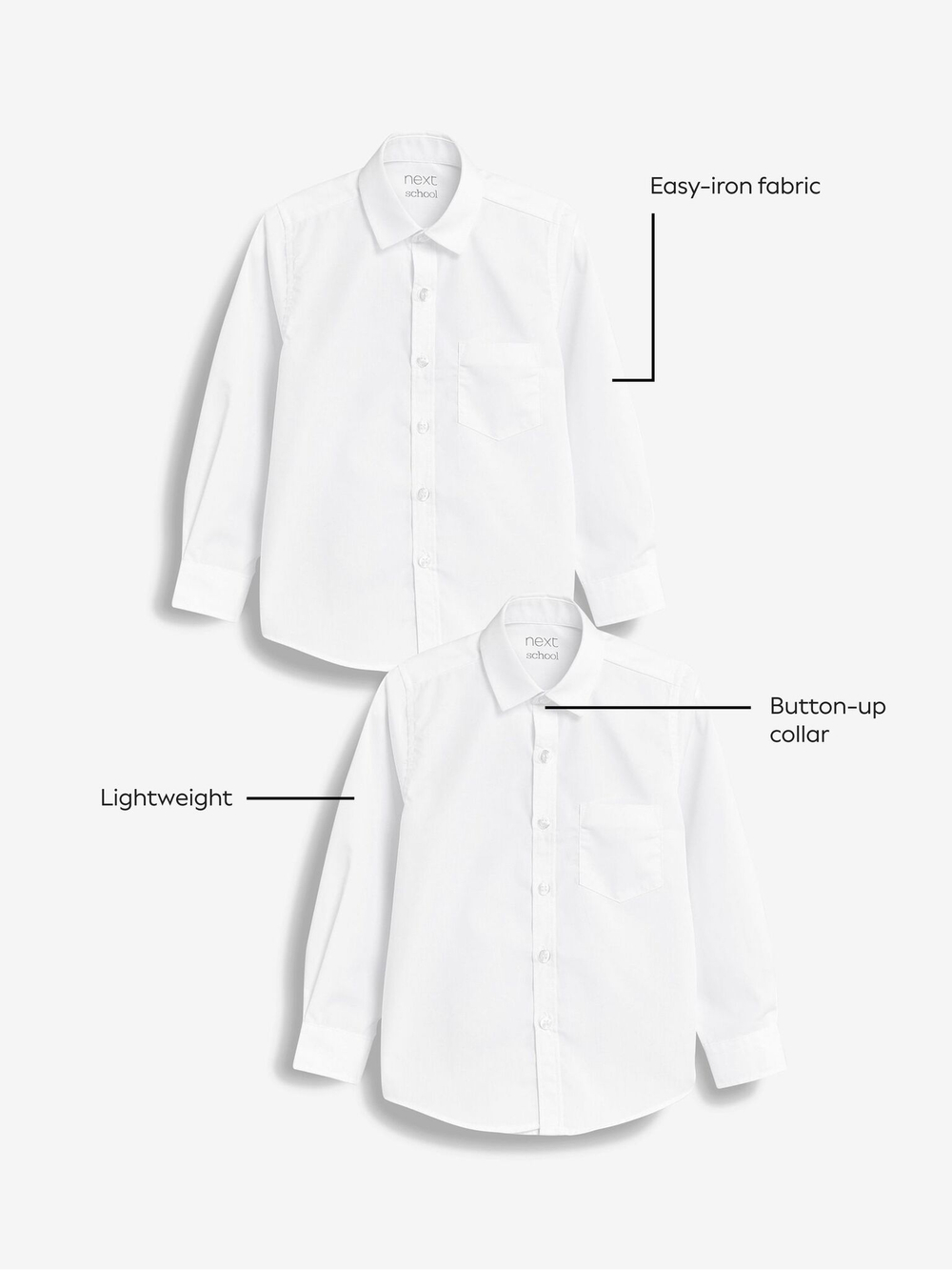Рубашка школьная для мальчика Next M13-605, 2 шт., Белый