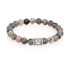 Браслет Денежный импульс из натурального лабрадора с руной Феху из серебра 925