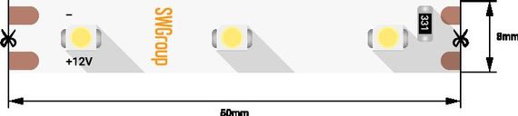 Светодиодная лента SWG 4,8W/m 60Led/m 3528SMD теплый белый 5M SWG360-12-4.8-WW-М 009252