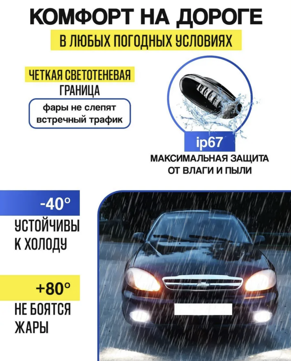 ПТФ 04 (Белый) для Chevrolet Lanos Daewoo Lanos, светодиодные противотуманные фары (2 шт. / комплект)