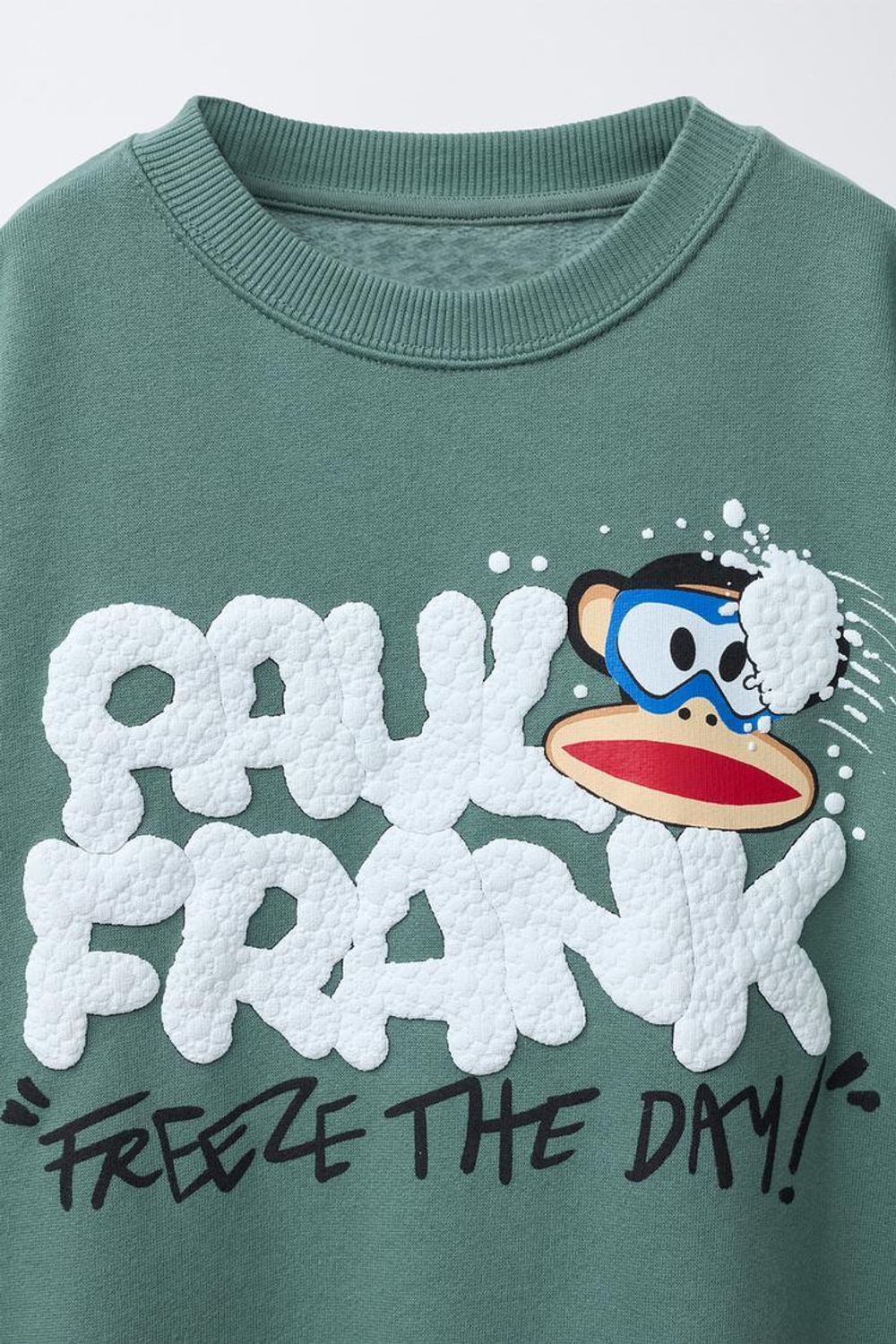 ZARA ТОЛСТОВКА С РЕЛЬЕФНОЙ НАДПИСЬЮ PAUL FRANK ®, ЗЕЛЕНЫЙ/СЕРЫЙ