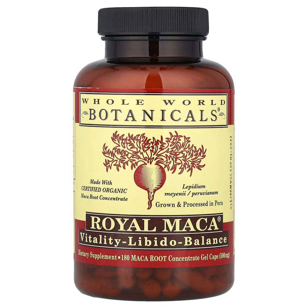 Whole World Botanicals, Royal Maca®, 500 мг, 180 желатиновых капсул (250 мг в капсуле)