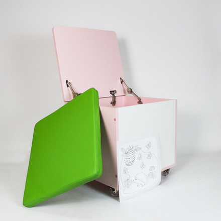 Ящик для хранения игрушек розовый с зеленой подушкой в НАЛИЧИИ