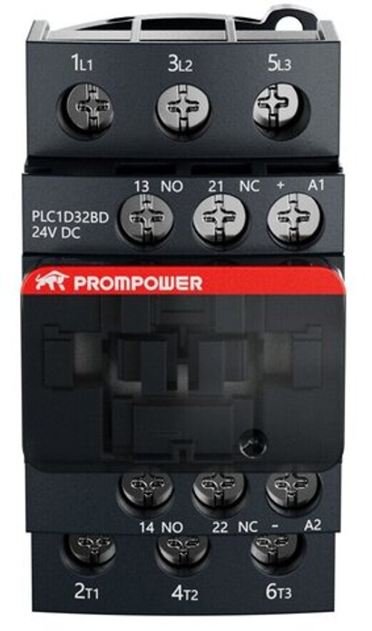 Контактор Prompower PLC1D32BD серии Pulse, ток 32А, 3 полюса, доп контакт 1НО+1НЗ, катушка 24DC
