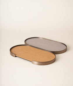 Поднос металлический овальный серый