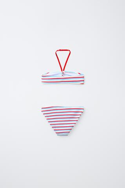 ZARA КУПАЛЬНИК В ПОЛОСКУ, КРАСНЫЙ/БЕЛЫЙ