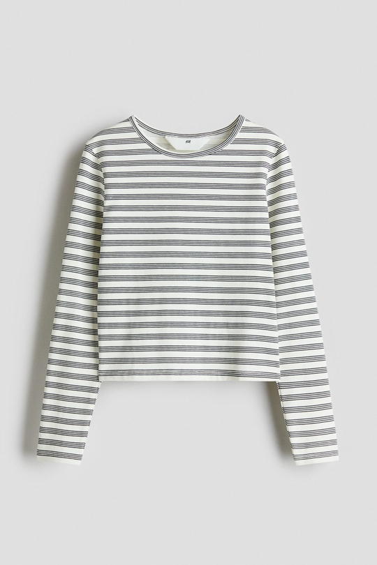 H&M Лонгслив с длинным рукавом с принтом, белый/серый