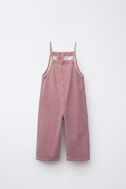 ZARA ДЛИННЫЙ КОМБИНЕЗОН В ПОЛОСКУ, БЕЛЫЙ/КРАСНЫЙ