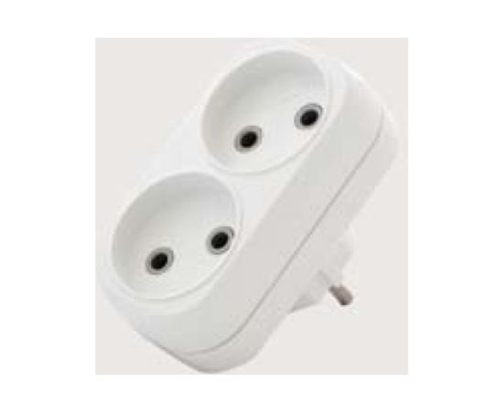 УНИВЕРСАЛ Разветвитель 2 гнезда 230В, 10А, б/з, ABS-пластик, плоский, белый А202