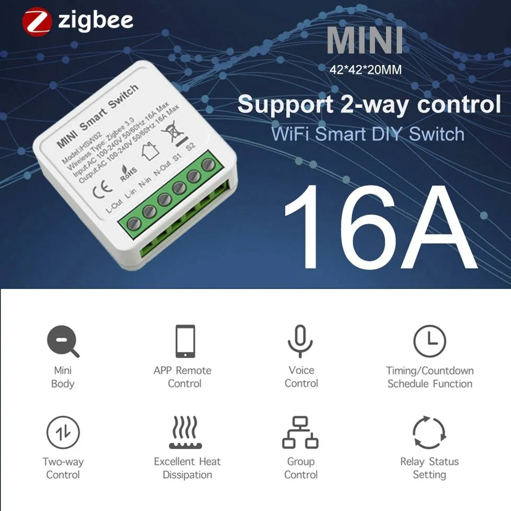 Умное реле Zigbee 3.0,одноканальное 16A, двухпозиционное управление,smart life