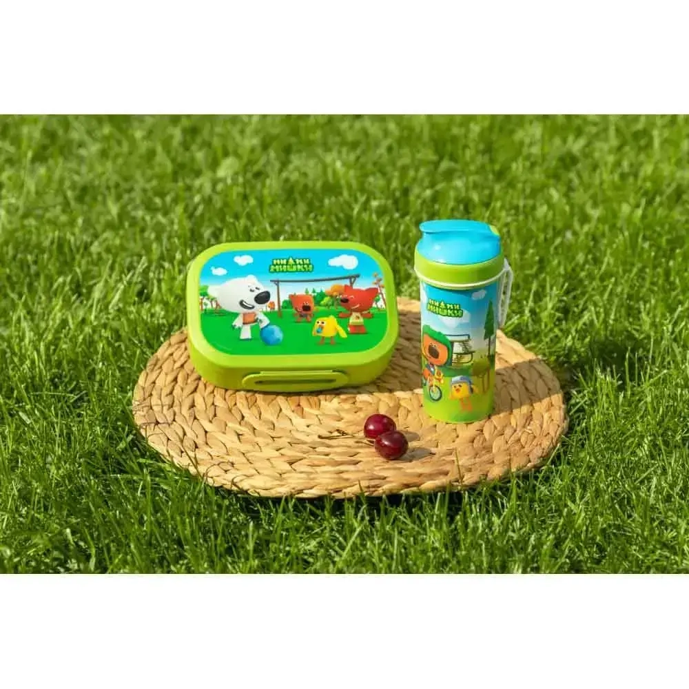 Набор: ланч-бокс 0,98л + стакан с крышкой 0,4л «МИ-МИ-МИШКИ» зеленый