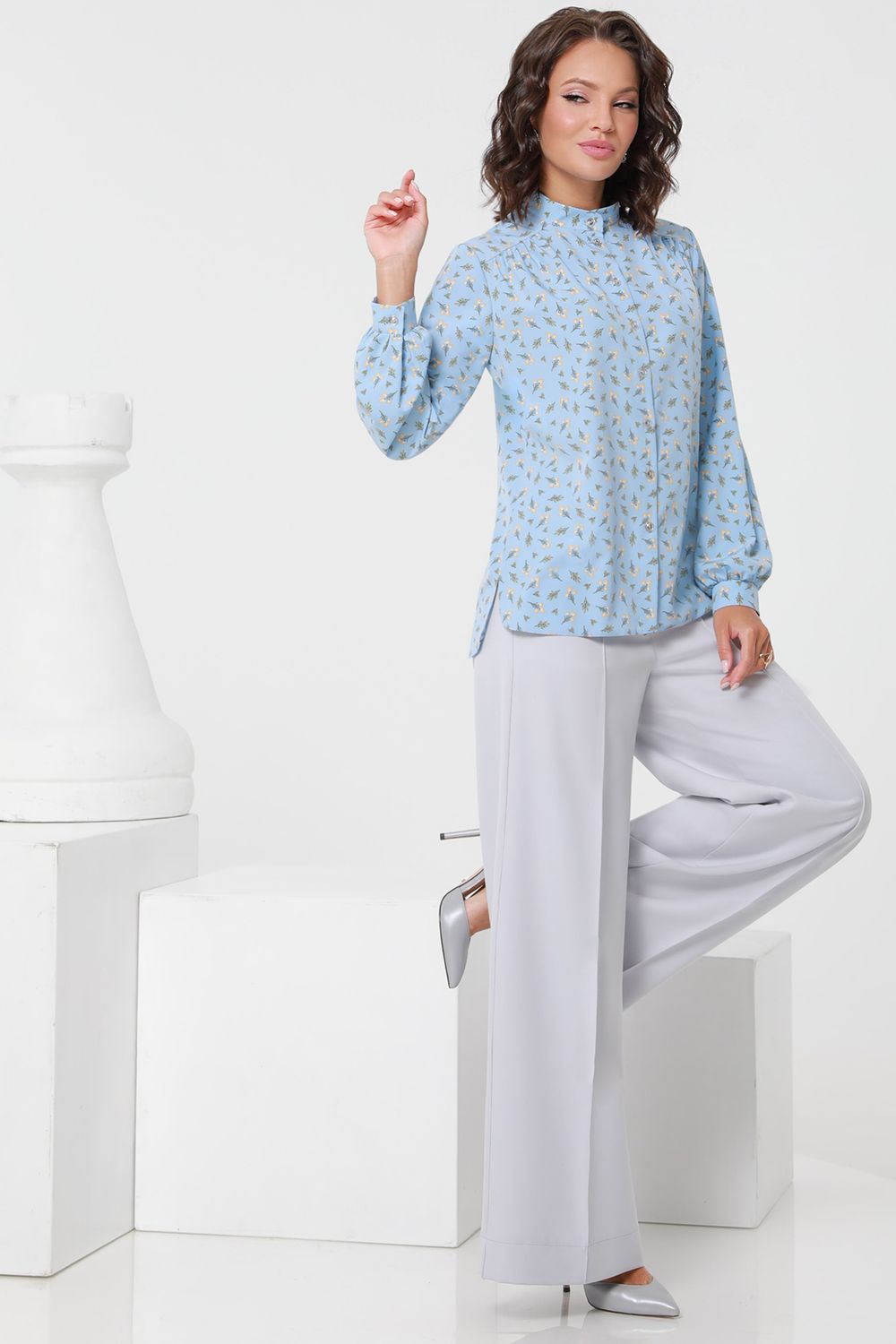 Блузка голубая в мелкий цветочек DStrend (Акция)