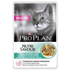 Pro Plan Delicate Fish 85 г - консервы (пауч) для кошек с чувствительным пищеварением (океаническая рыба)