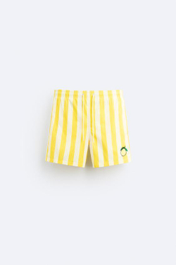 ZARA ПЛАВКИ С ВЫШИВКОЙ «ЛИМОН», ЛИМОННО-ЖЕЛТЫЙ