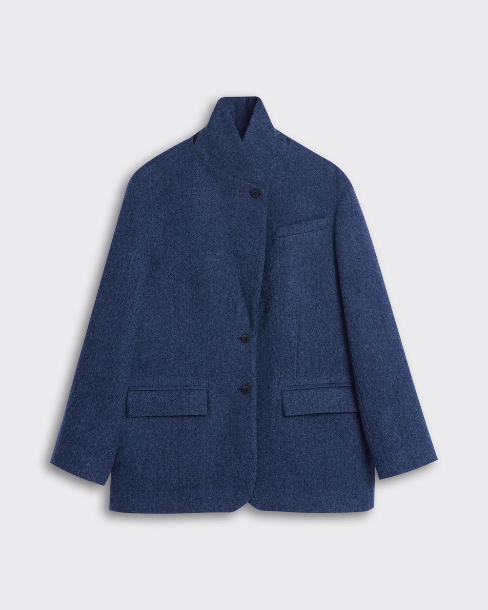 Пальто-жакет из шерсти елочка темно-синий