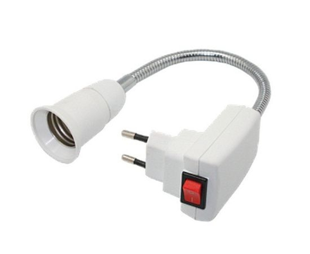 Ecola base Переходник вилка-патрон E14 гибкий 300мм c выключателем Белый APF4SWEAY