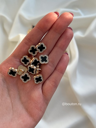 Пуговицы цветок черные золото со стразами в стиле ван кл