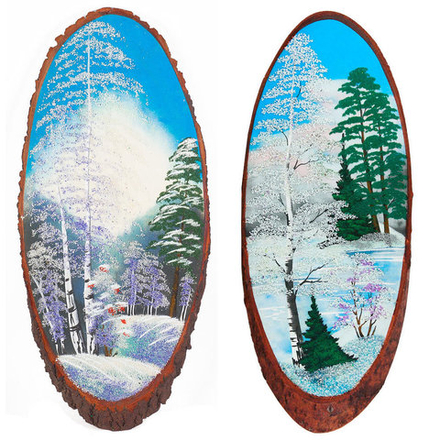 Панно на срезе дерева "Зима" вертикальное 55-60 см R112214