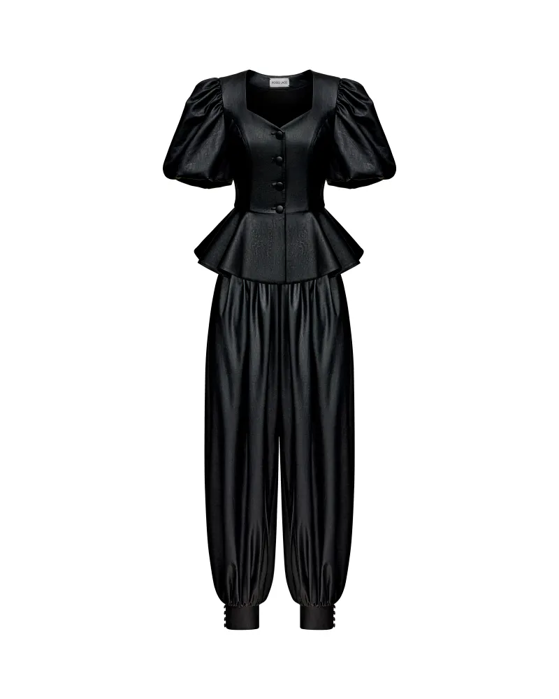 Джуди-Эви (Judy-Evie), комплект жакет и брюки-шаровары из черной экокожи