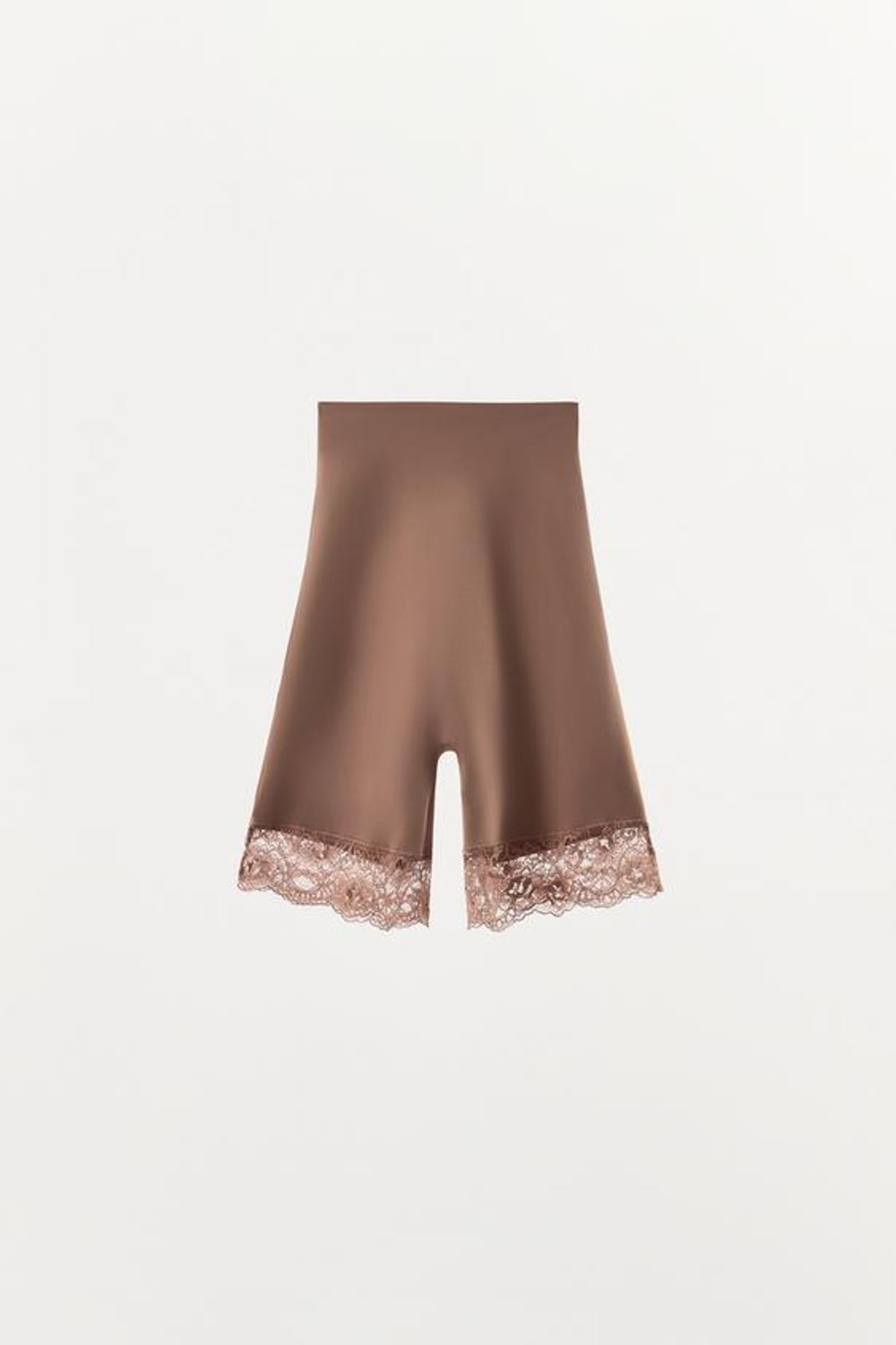 ZARA ШОРТЫ ИЗ СМЕСОВОГО ПОЛИАМИДА С КРУЖЕВОМ, БЕЖЕВЫЙ