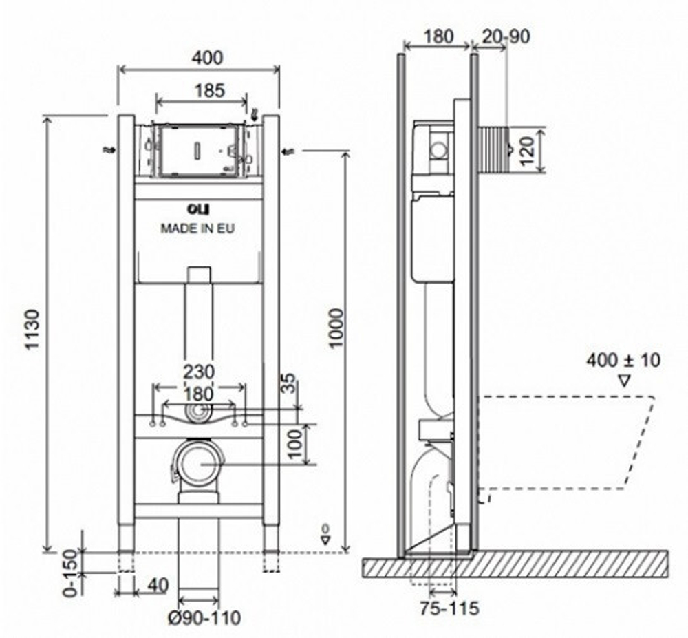 Инсталляция для унитаза Expert Total Black LE, мех. + панель слива Slim Della хр.гл. OLI (886668SDOO) схема