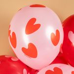 Шар (12''/30 см) Воздушные сердца, Красный/Розовый, пастель, 5 ст, 25 шт.