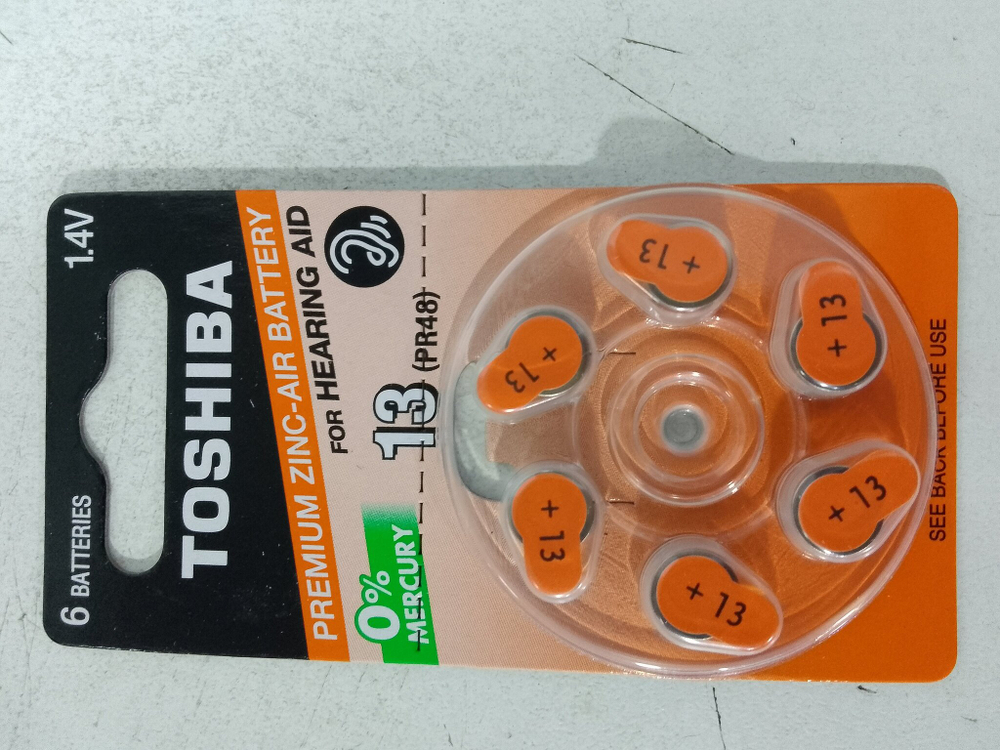 Батарейка для слуховых аппаратов TOSHIBA ZA 13 6шт