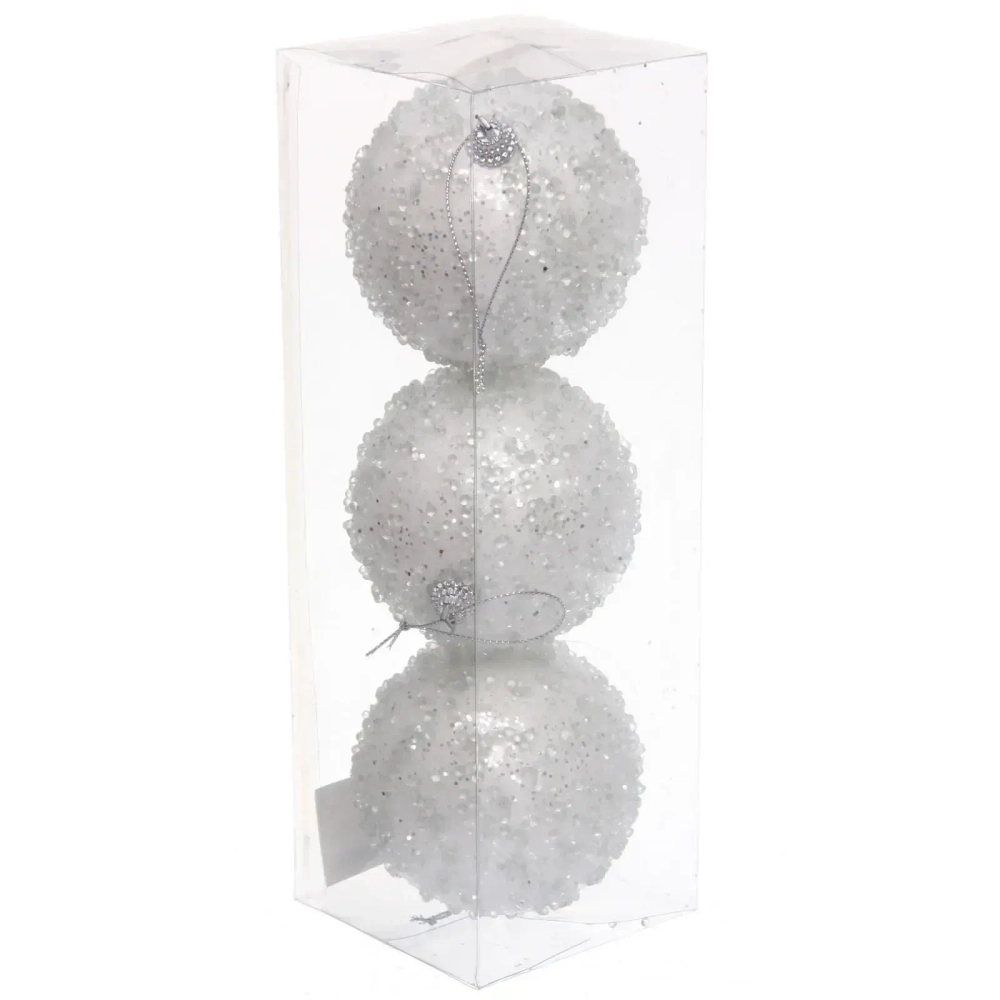 Новогодние шары «GLAME - Искра» 8 см (набор 3 шт), Белый