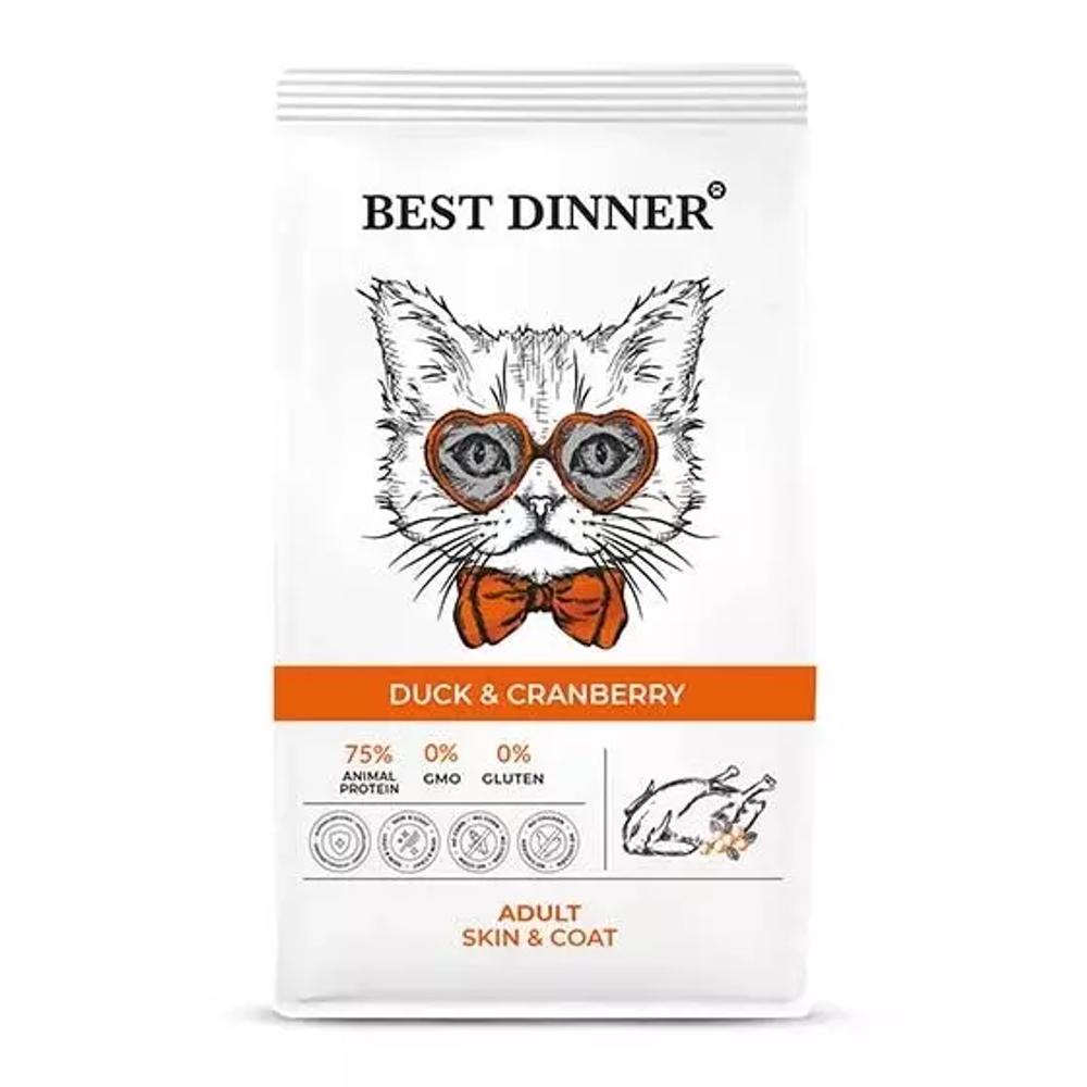 Best Dinner Adult Cat Duck&Cranberry корм д/кошек для ухода за кожей и шерстью утка/клюква 1.5 кг